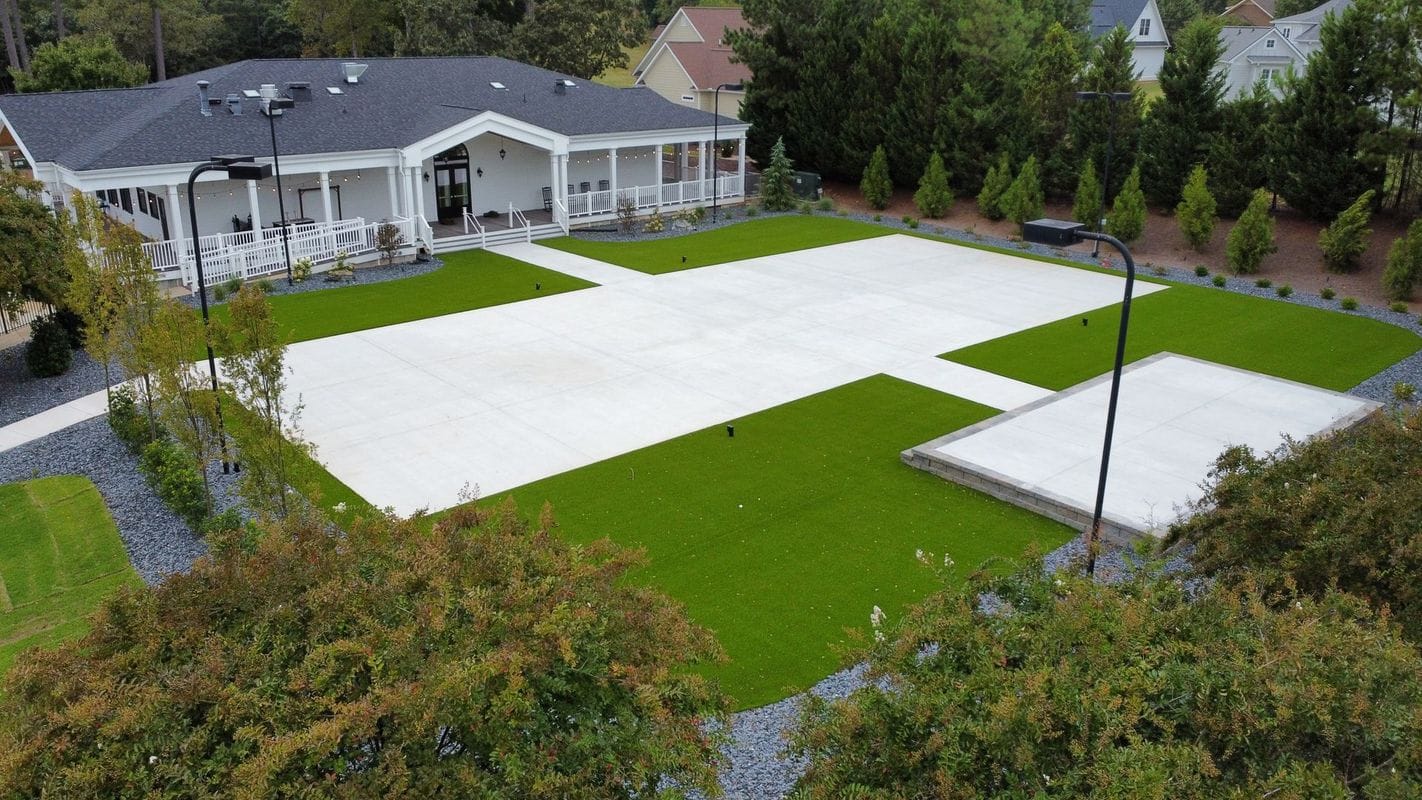 Outdoor event area and lawn beside The Venue at Cherokee Valley.