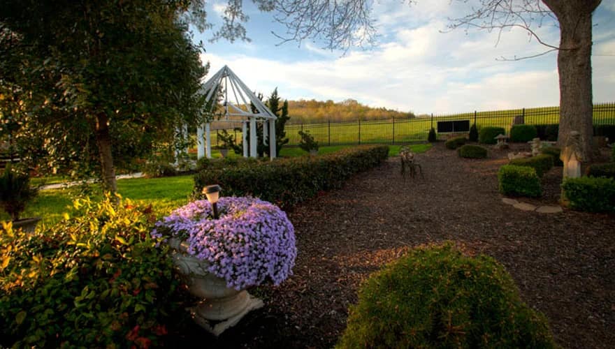 Garden path and white gazebo on the grounds of Lindsey Plantation