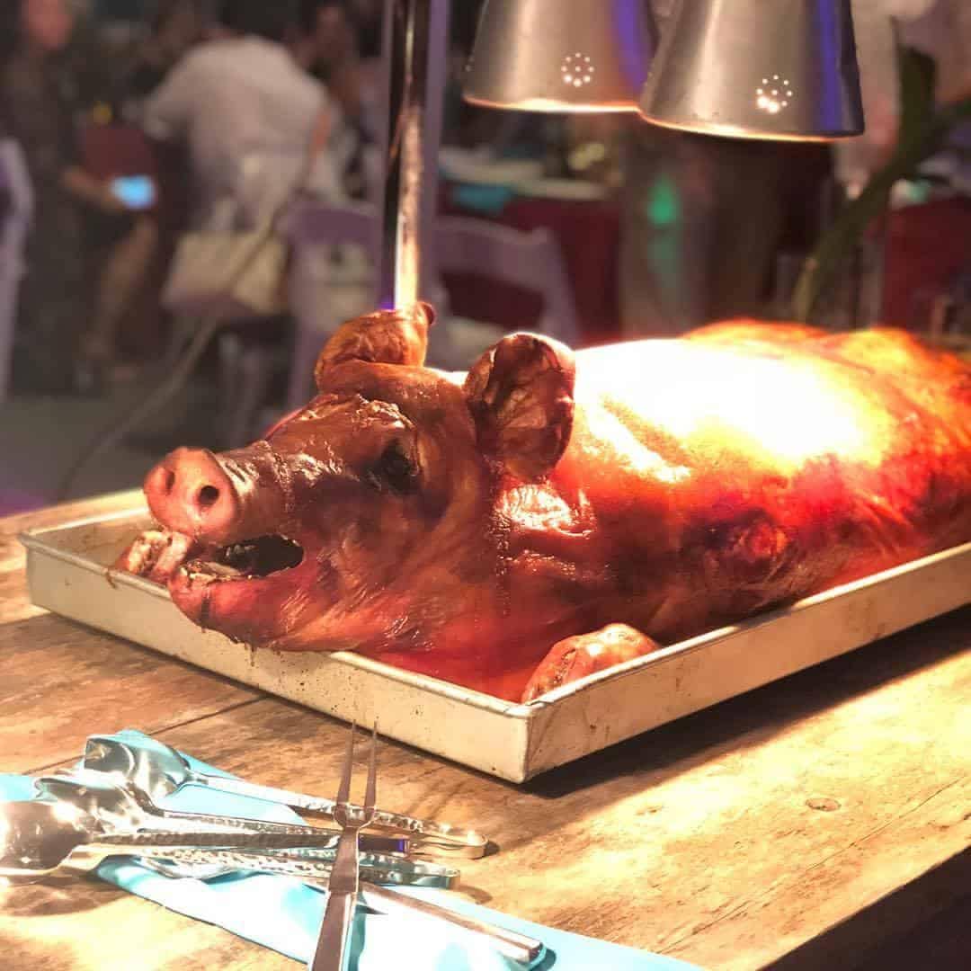 Whole roasted pig served at Ariel and Nicolle’s Cuban wedding in Miami