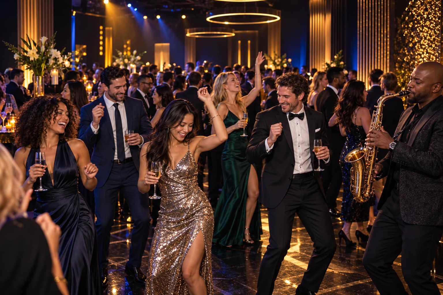 Live saxophone performance at an upscale corporate celebration